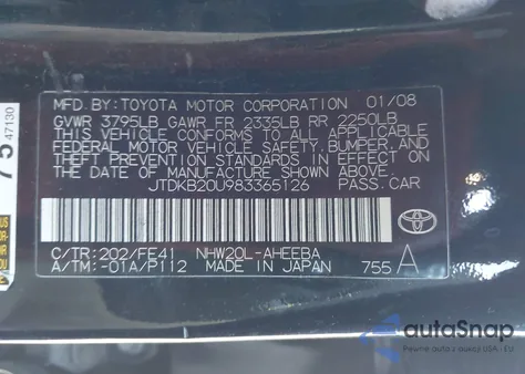 2008 Toyota Prius z USA, uszkodzony, nr VIN JTDKB20U983365126